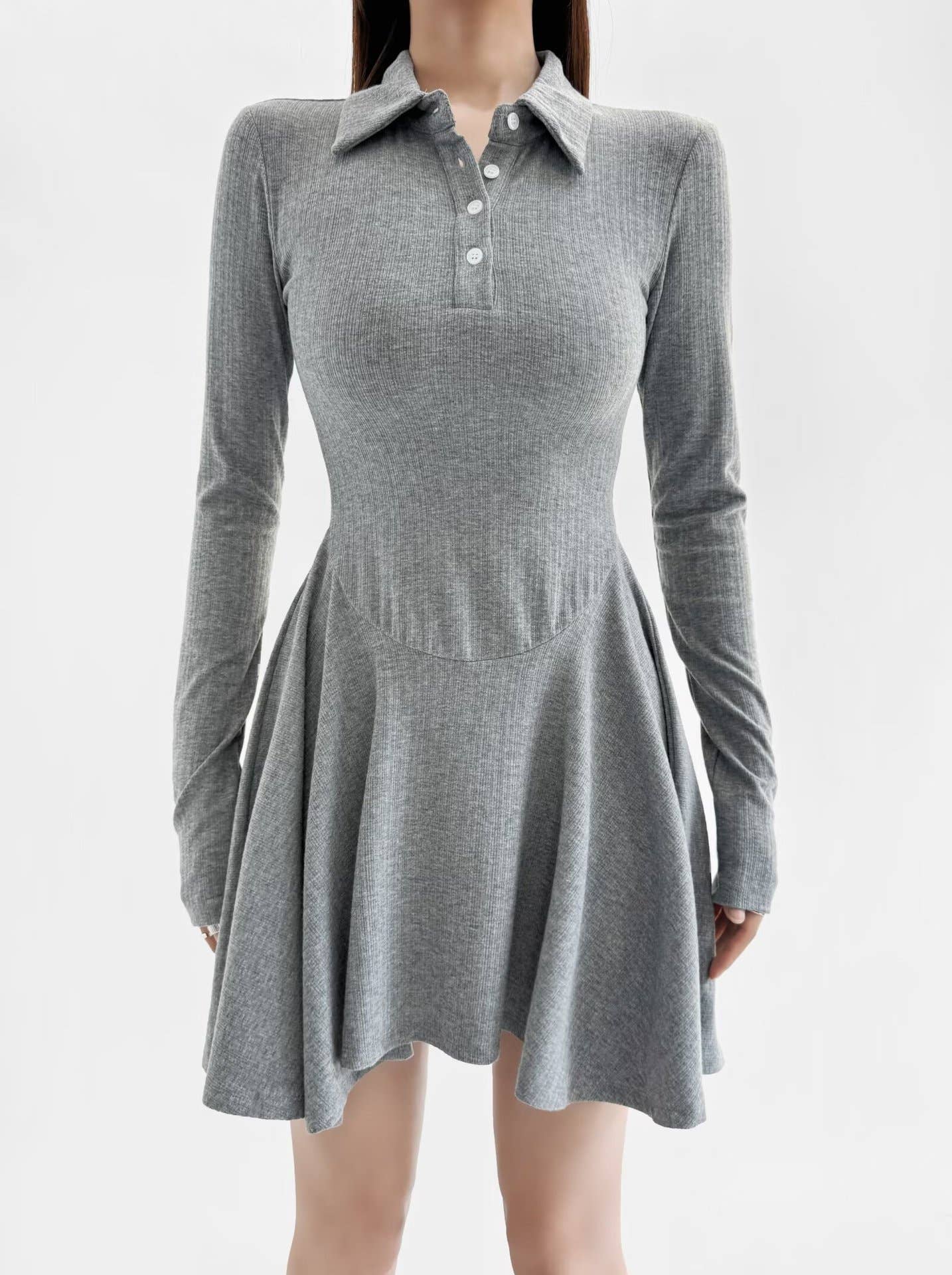 College style retro solid-color Polo lapel dress
