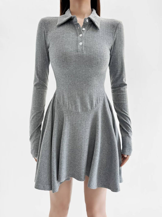 College style retro solid-color Polo lapel dress