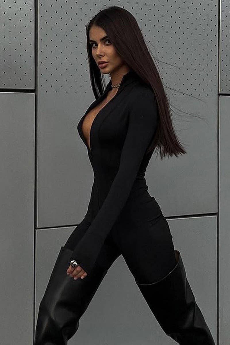 CWSBSL0105_SOLID COLOR KNIT ZIPPER LONG SLEEVE BODYSUIT