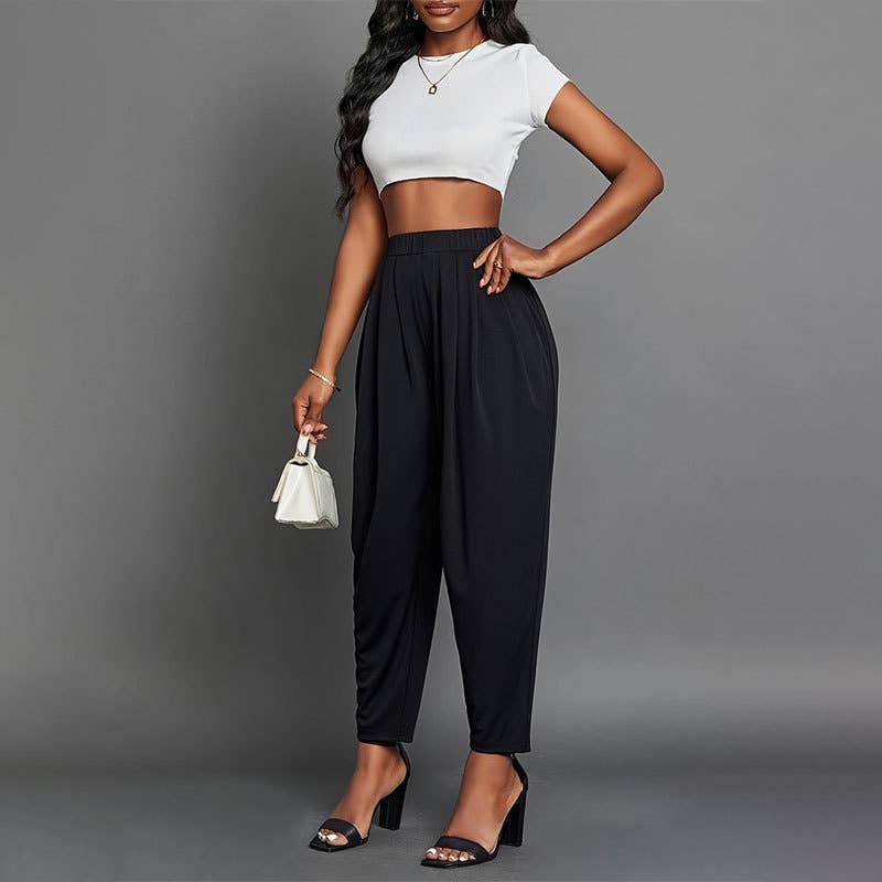 ELEGANT PLEATED ELASTIC WAIST TAPERED SMALL FEET