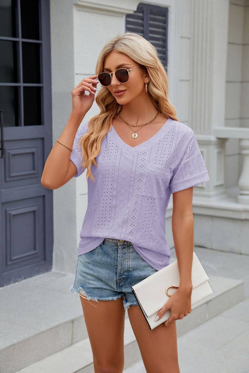 CWTTS0827_V-Neck Short Sleeve Knit Top