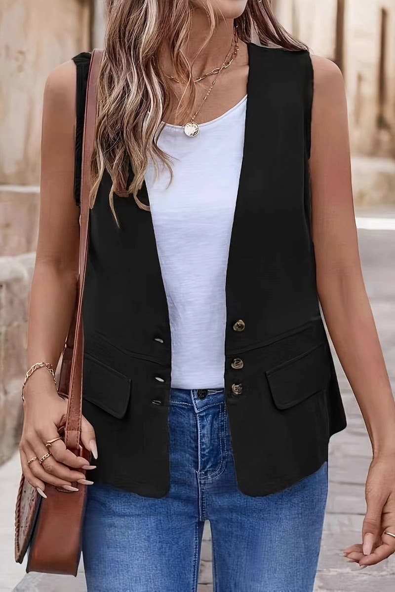 CWTTSL0392_SUMMER V-NECK LOOSE LITERARY RETRO VEST