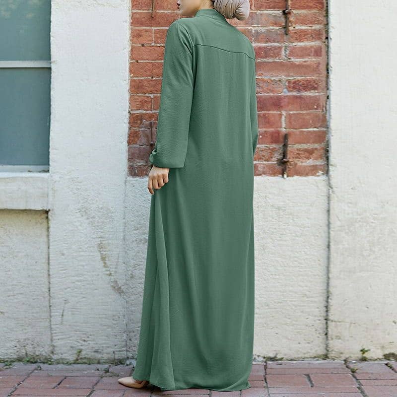 ARABIC STYLE STAND-UP COLLAR ZIPPER RELAXED DRESS