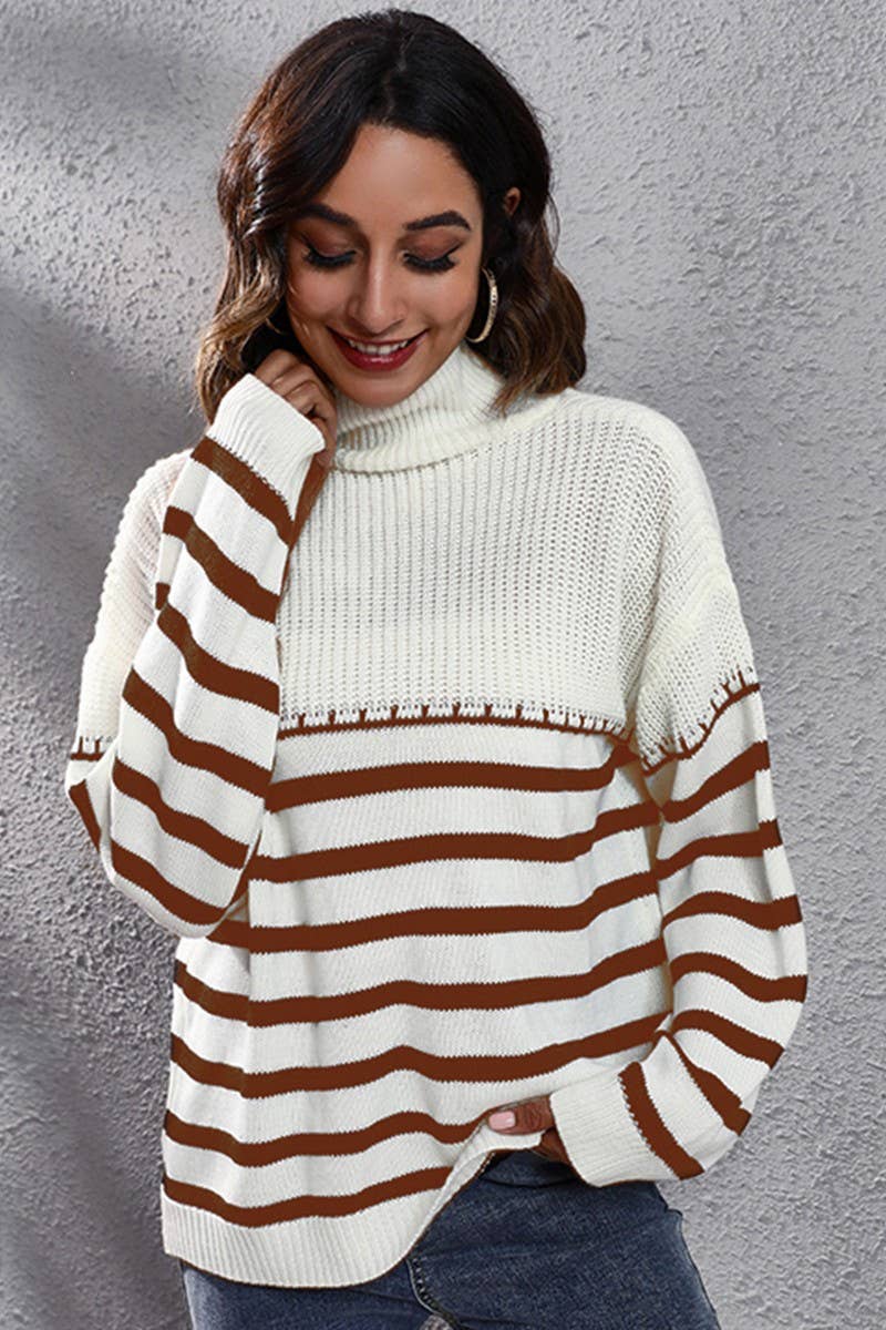 CWOSWL3965_STRIPED PANELLED TURTLENECK SWEATER