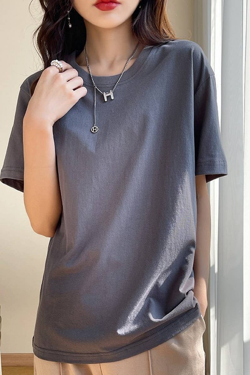 CWTTS0973_SOLID COLOR CASUAL T SHIRT