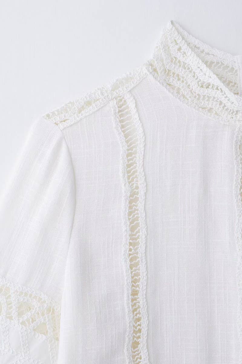 CWSBSS0062_CROCHETED SHORT-SLEEVED SHIRT + SKIRT GENTLE SUIT