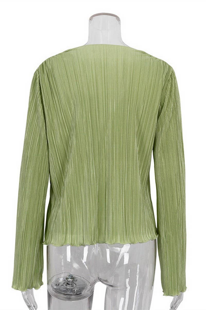 CWTBLL3976_SLIM FIT PLEATED BELL SLEEVE BLOUSE