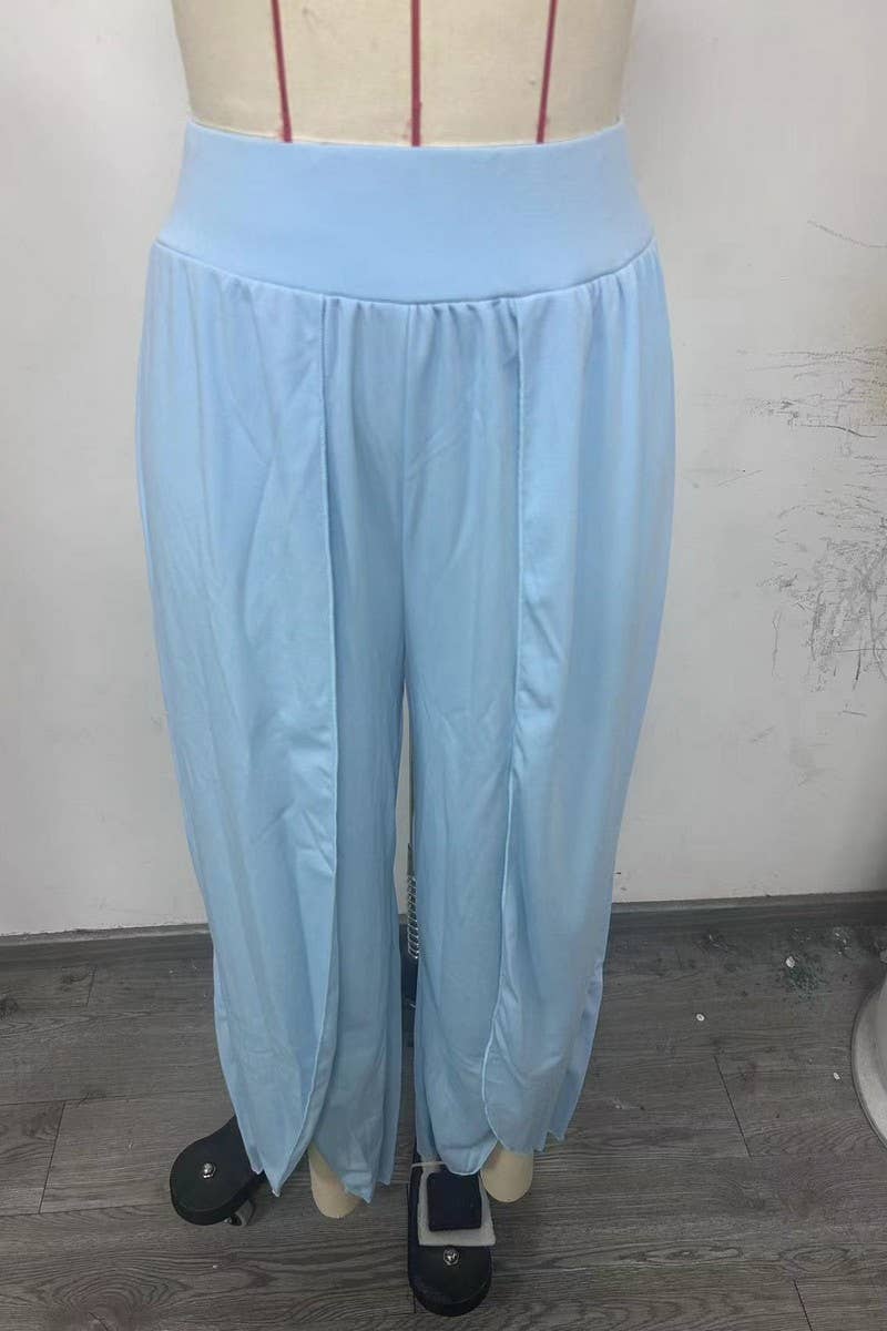 CWBLP1490_SOLID COLOR LOOSE HIGH WAIST HIGH SLIT TROUSERS