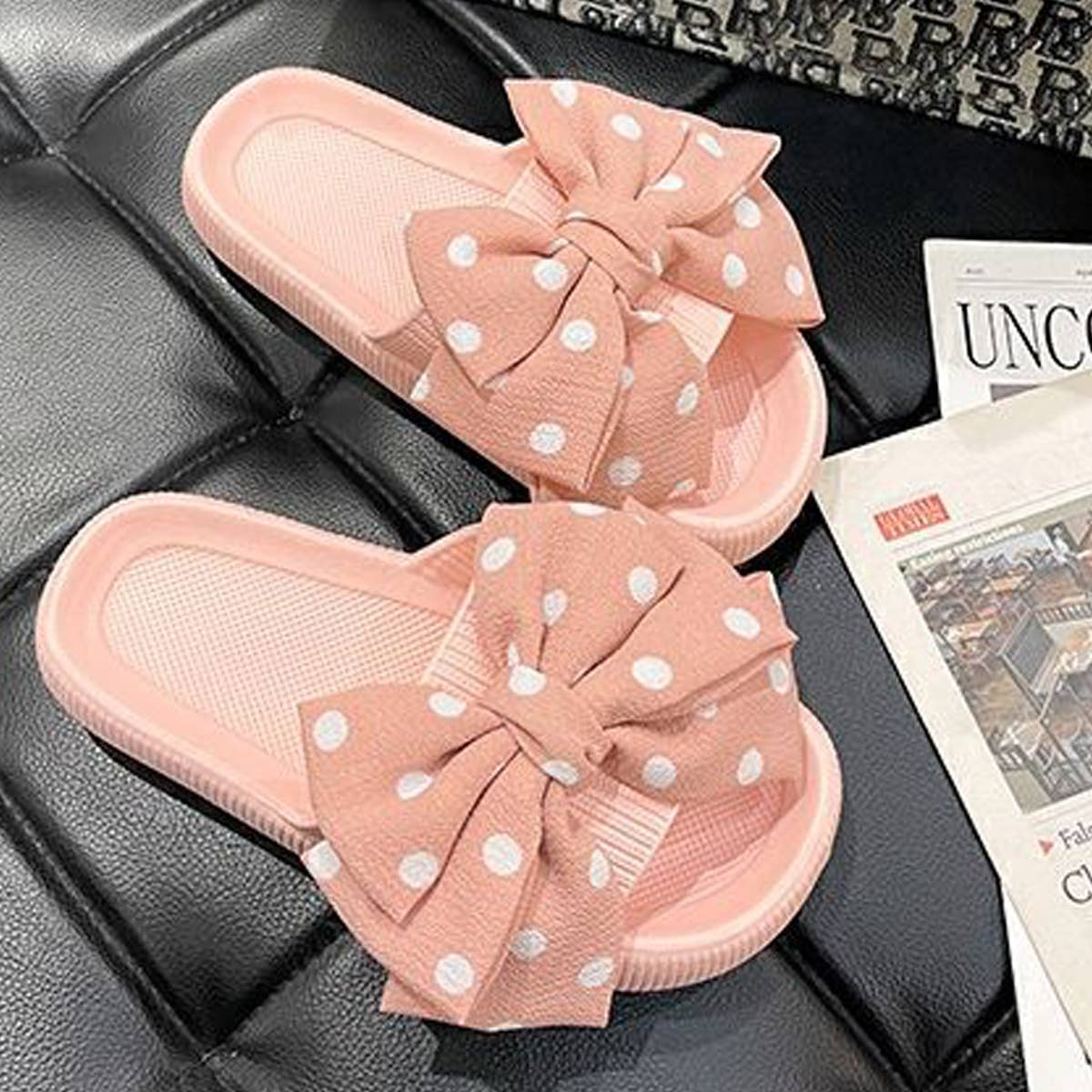 STYLISH THICK-SOLED CUTE POLKA DOT BOW SLIPPERS_CWSHS0639