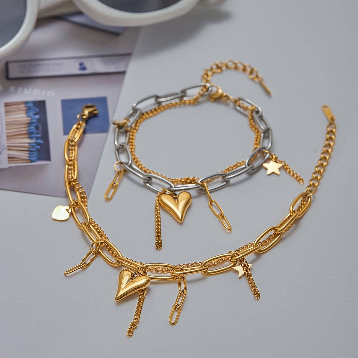 Gold Silver Heart Bracelet in Stainless Steel