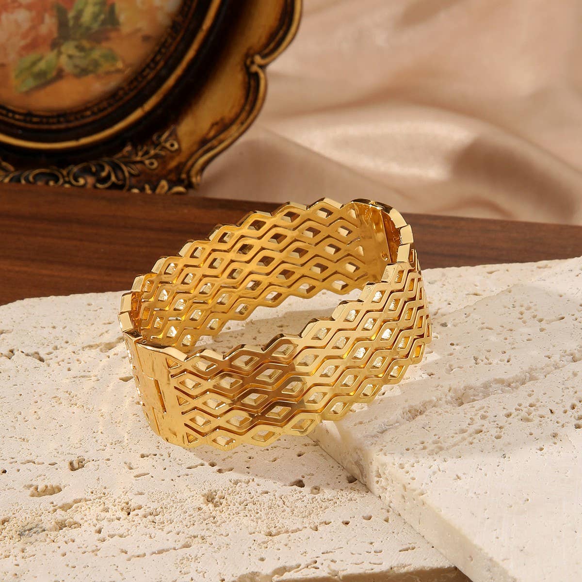 VINTAGE WIDE HOLLOW TITANIUM STEEL BRACELET