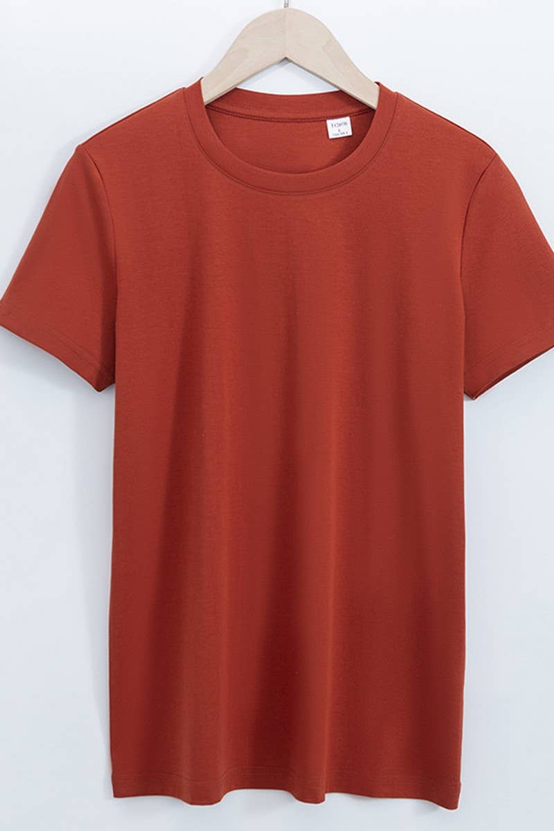 CWTTS1037_SOLID COLOR CASUAL ROUND NECK WOMEN T-SHIRT