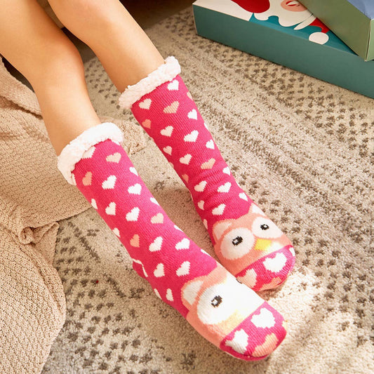 ROSE RED OWL MID-TUBE PLUSH INDOOR SLIPPERS