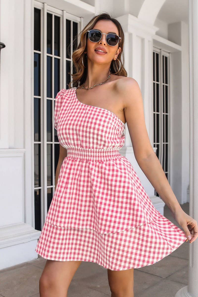 CWDSD2939_One Shoulder Short Sleeve Dresses