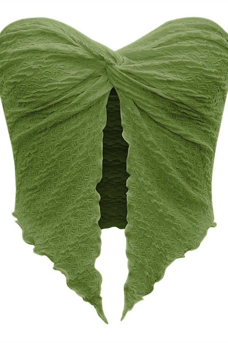 CWTTT0079_RUCHED TWIST FRONT STRAPLESS BACKLESS TOP