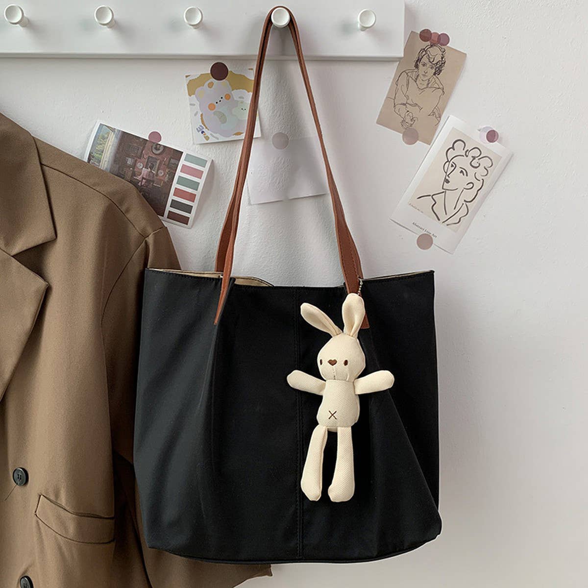 LITERARY SIMPLE SOLID COLOR SHOPPING CANVASBAG_CWAB2124
