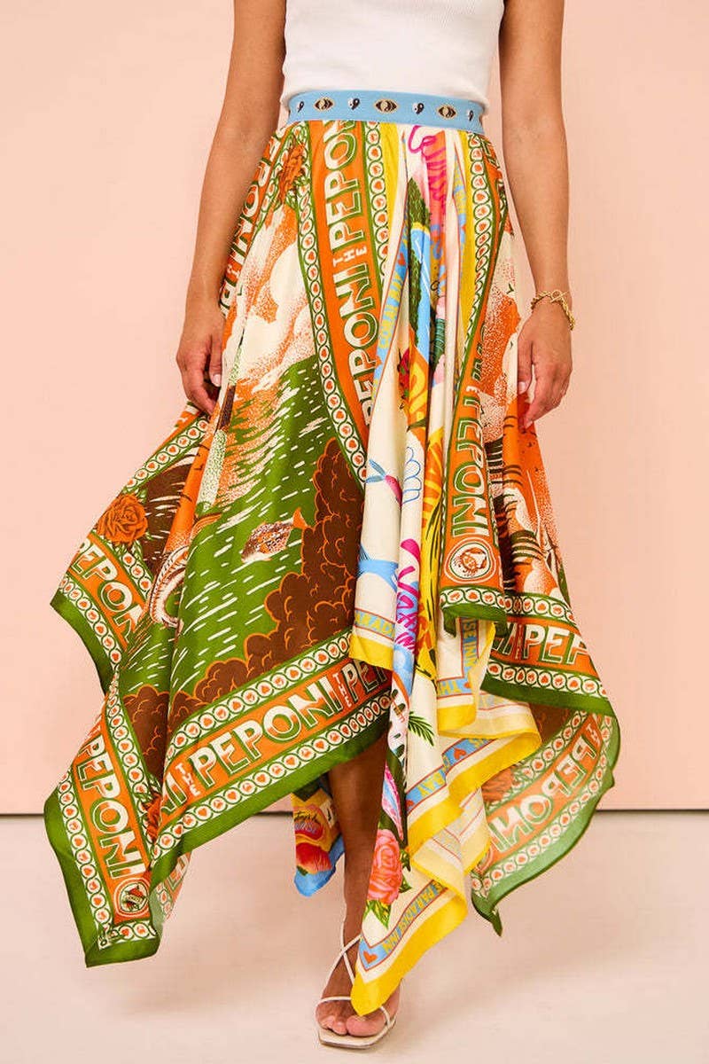 CWBMS0451_FLORAL ASYMMETRIC HEM WAIST A-LINE SKIRT