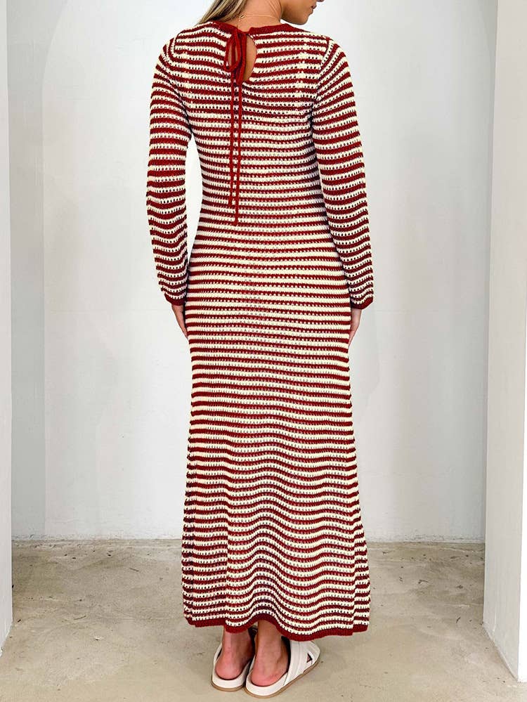 CASUAL COLOR CONTRAST STRIPED SWEATER DRESS