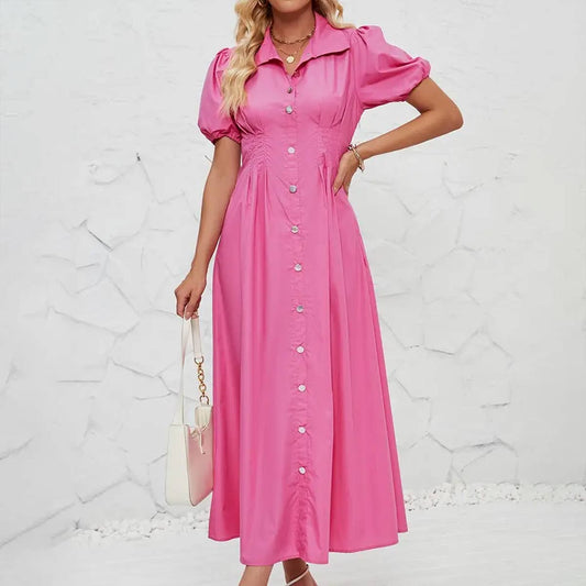Button-down waist cotton shirt dress