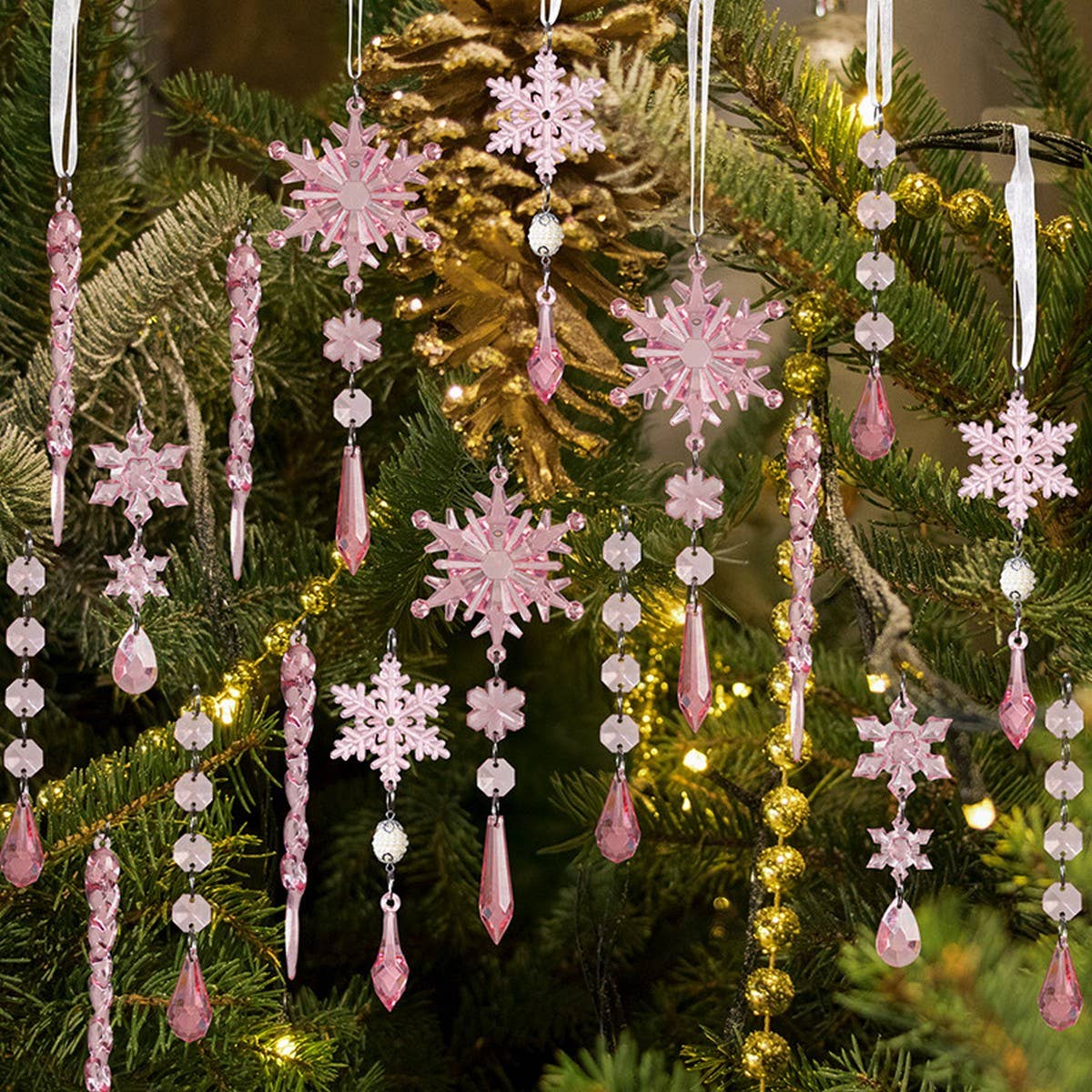 CWMM10176_ACRYLIC ICICLE SNOWFLAKE BAUBLE CHRISTMAS ORNAMENT