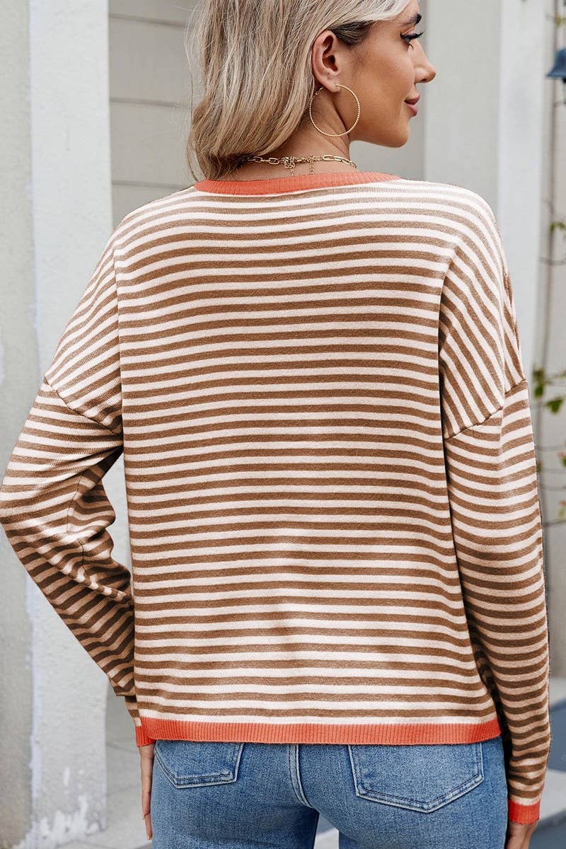 CWTBLL01204_COLORBLOCK TRIM STRIPE LOOSE KNIT PULLOVER