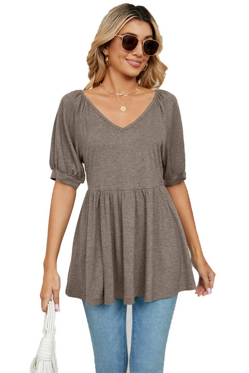 CWTTS0753_V-Neck Shirt Sleeve Top