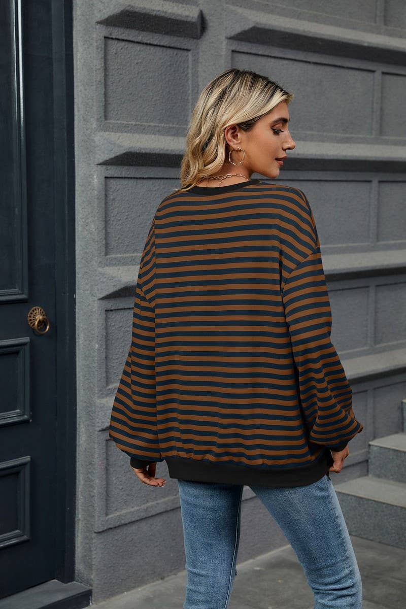 CWTBLL2359_CONTRAST COLOR STRIPED CREW NECK SWEATSHIRT