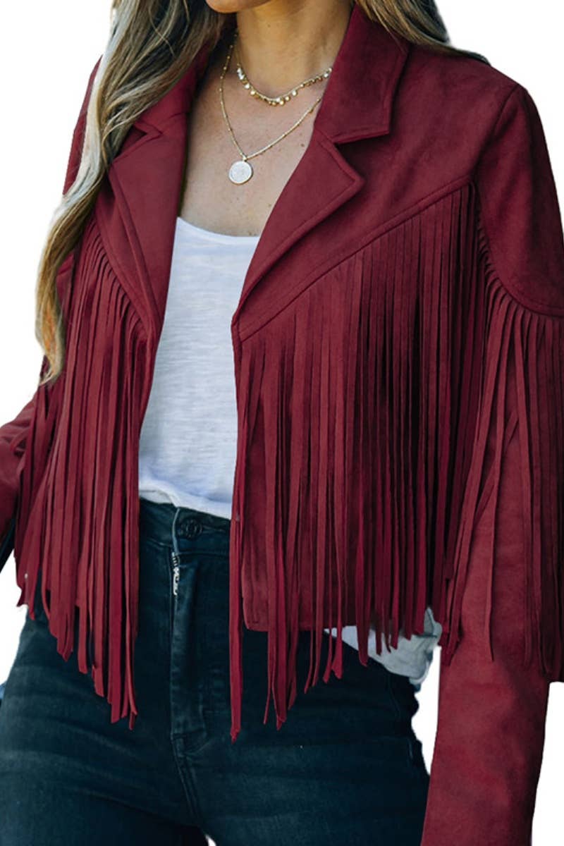 CWOCO1046_SOLID COLOR FRINGED BAT-SLEEVE JACKET SHORT