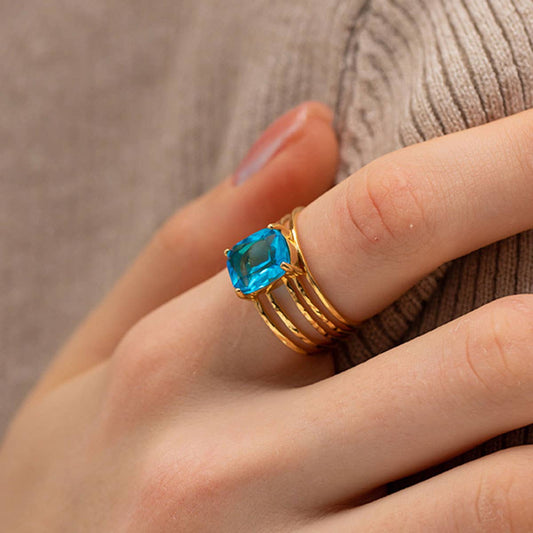 VINTAGE LAKE BLUE RECTANGULAR ZIRCON RINGS