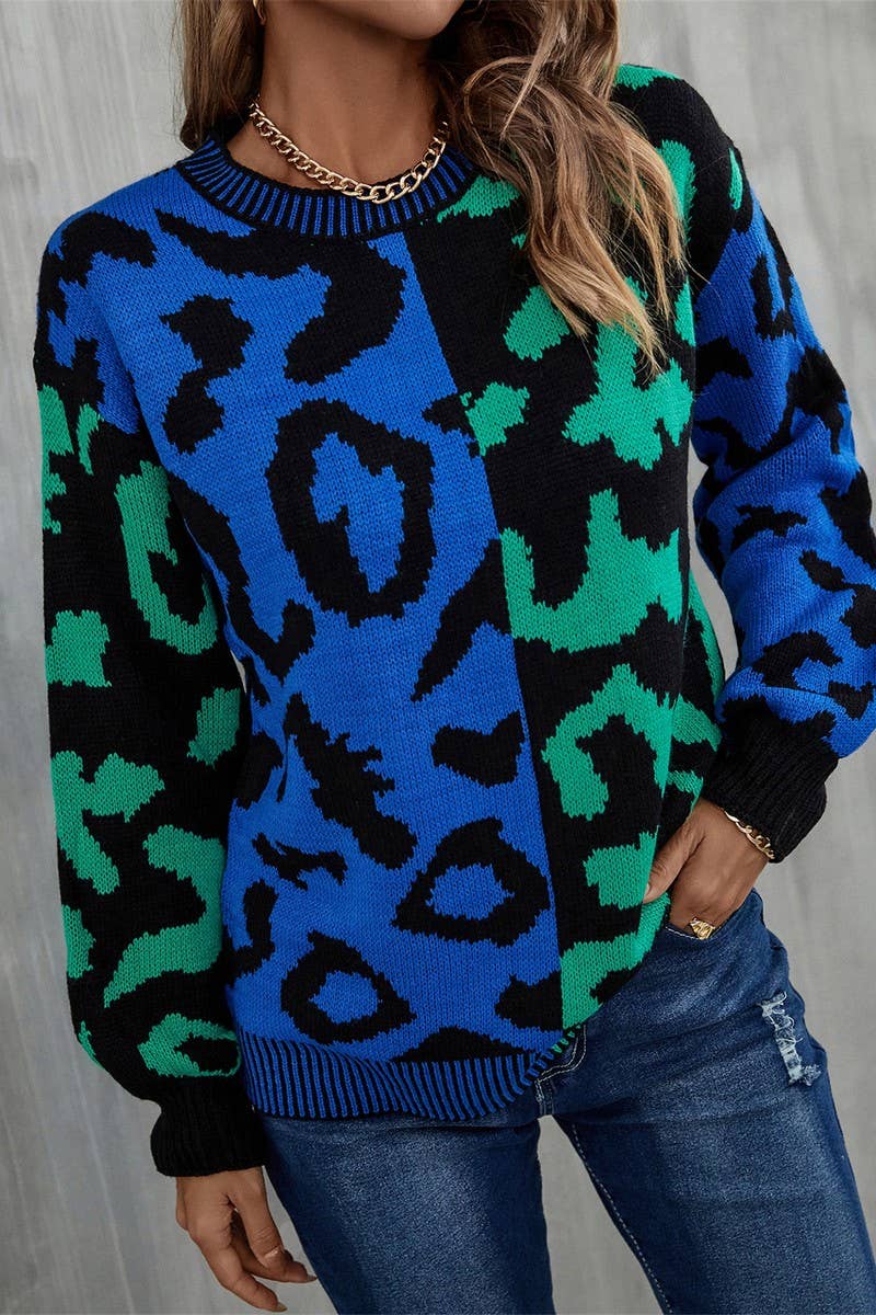 CWOSWL3151_CREW NECK LEOPARD PRINT KNITTED SWEATER
