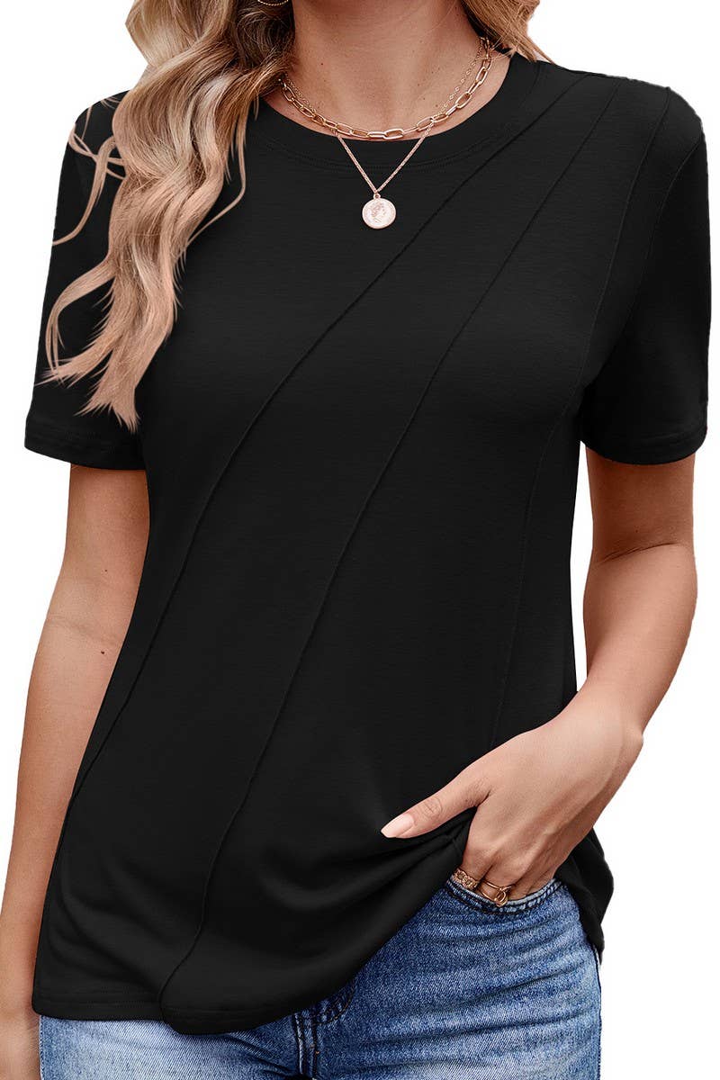 CWTTS1326_SUMMER SOLID COLOR LOOSE ROUND NECK T-SHIRT