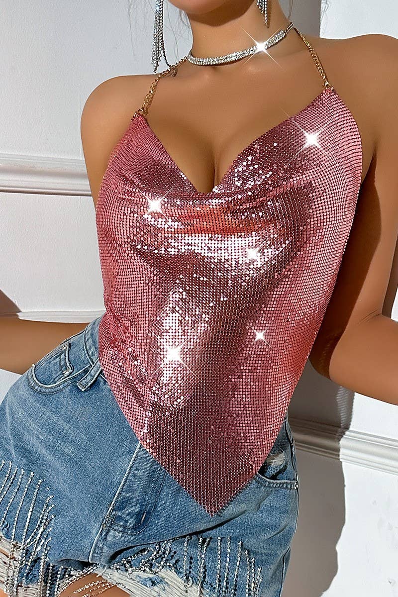 CWTTSL0398_SEXY BACKLESS METAL CHAIN TUBE TOP WITH SEQUINS