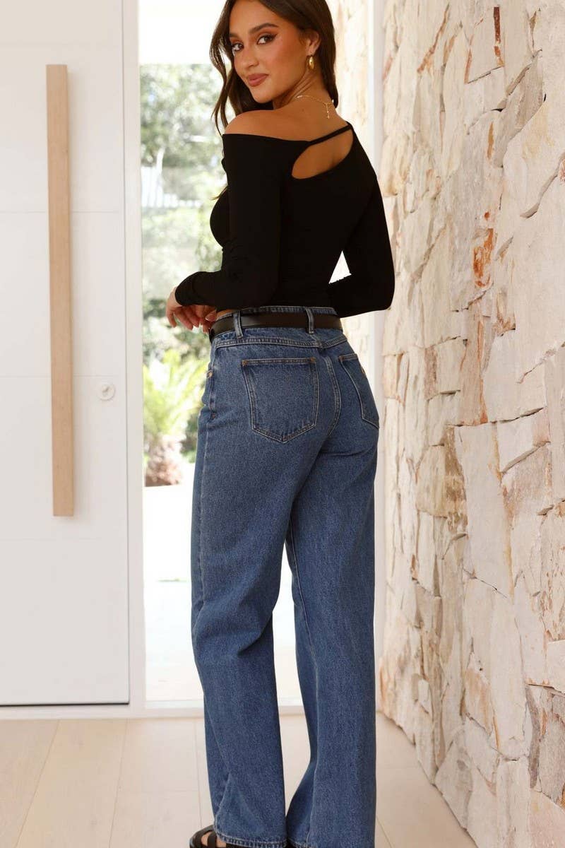 CWTBLL1622_HOLLOW SHOULDER IRREGULAR LONG SLEEVE T-SHIRT