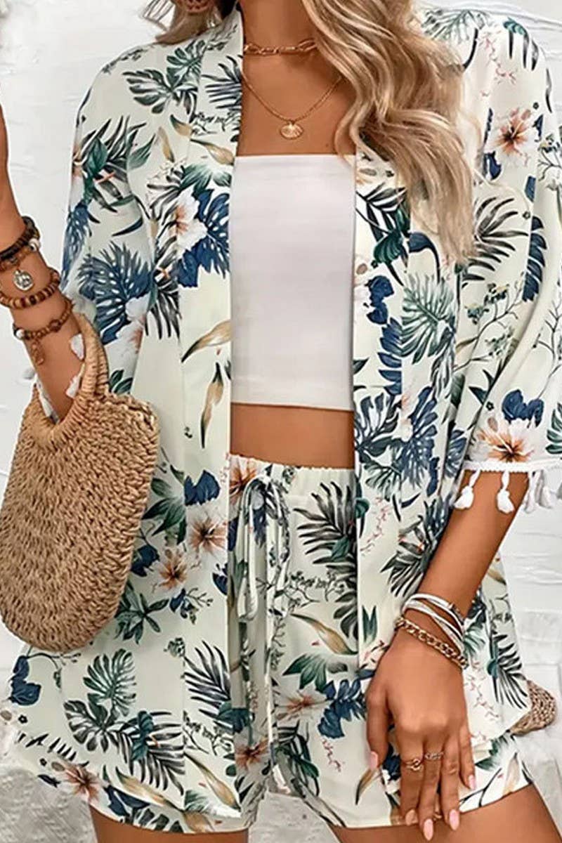 CWSS1124_LOOSE BEACH PRINTED TASSEL SHORT TWO-PIECE