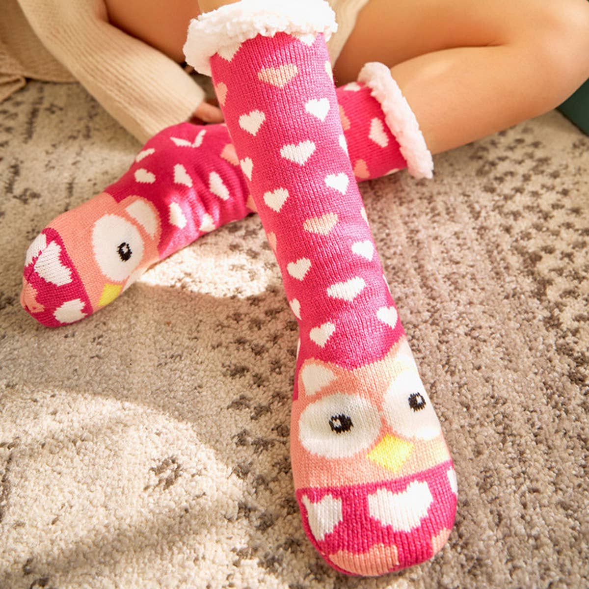 ROSE RED OWL MID-TUBE PLUSH INDOOR SLIPPERS