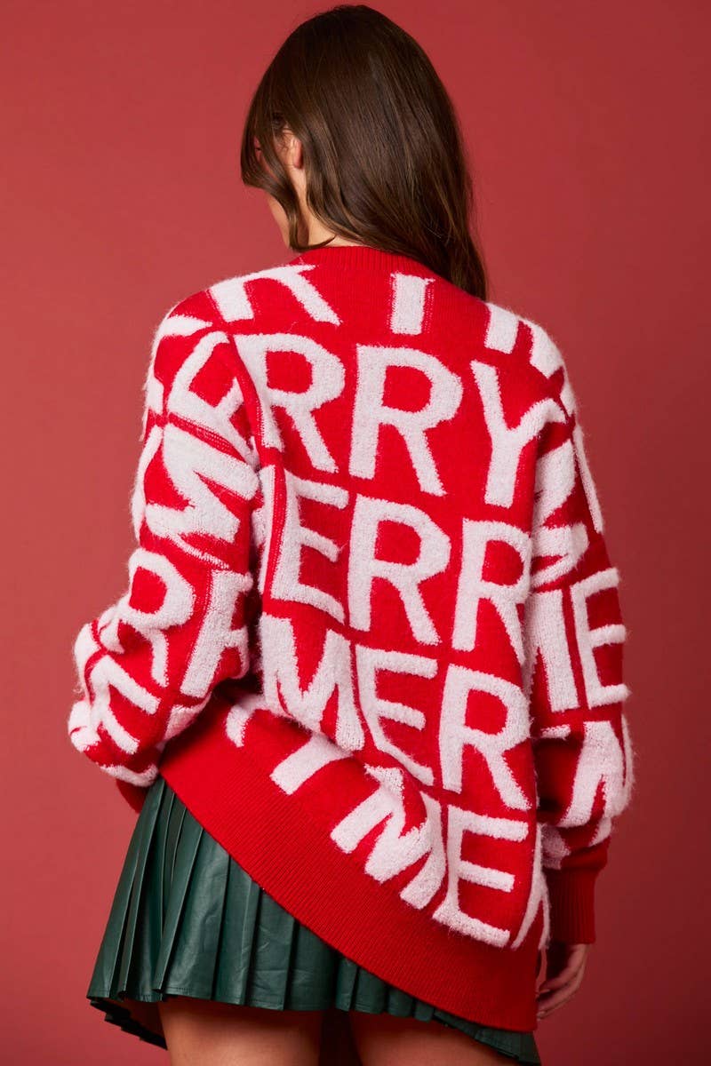 CWOSWL07750_CHRISTMAS LETTER LOOSE KNIT PULLOVER SWEATER