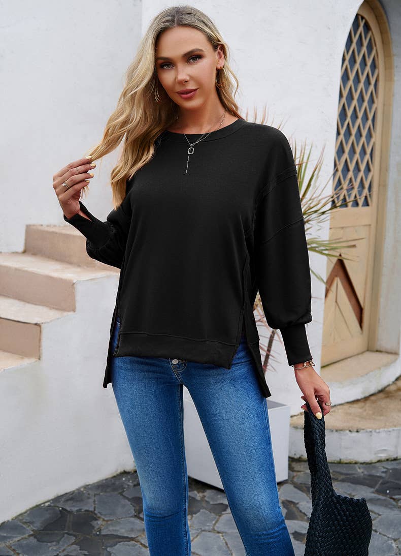 CASUAL LONG SLEEVE ROUND NECK SOLID COLOR HOODIE