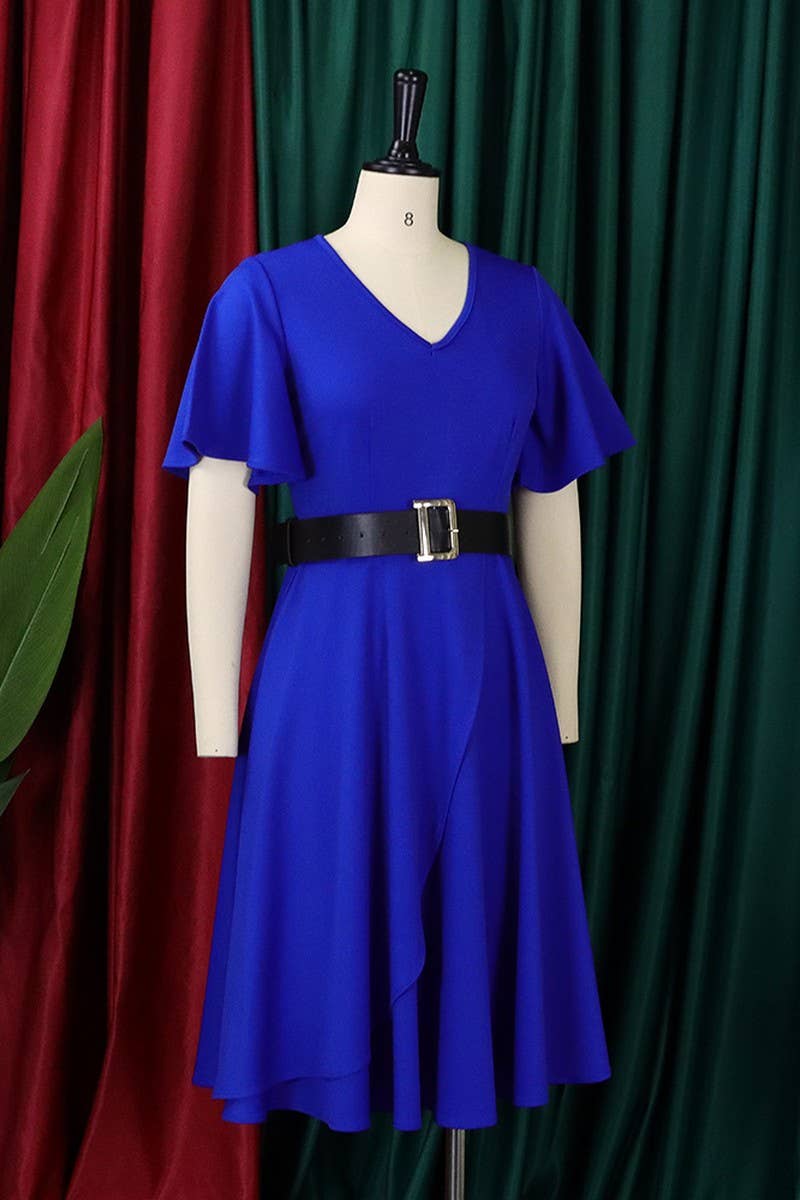 CWDSD3579_PLUS SIZE BELL SLEEVE SOLID COLOR MIDI DRESS