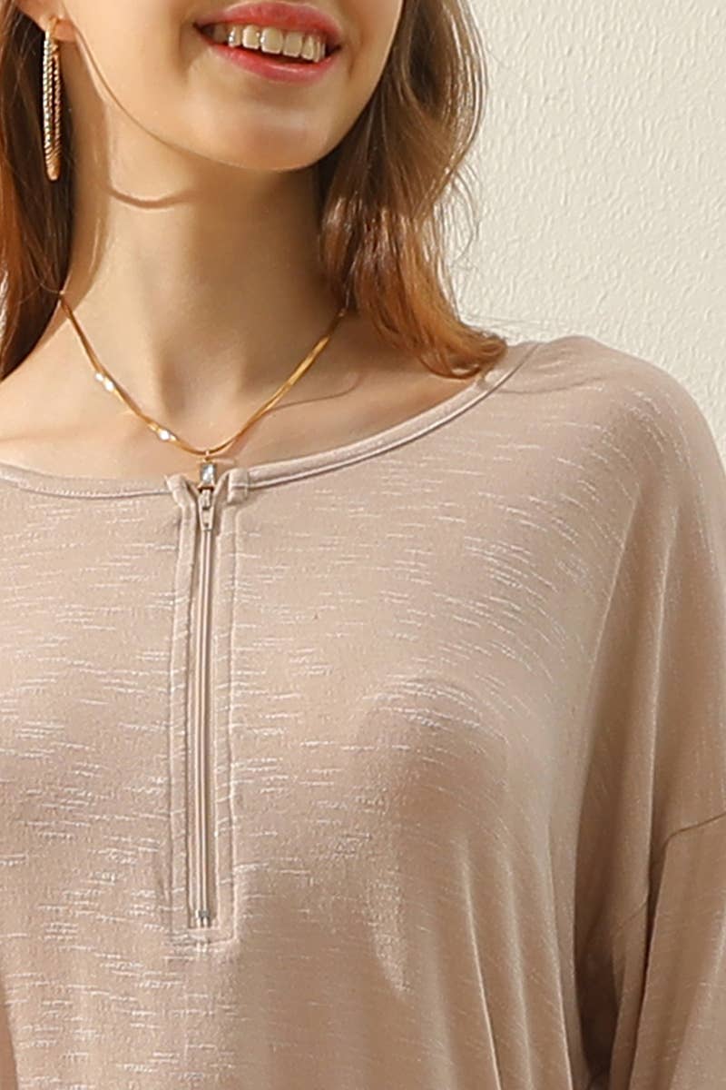 CWTTL1454_Zip Neck Long Sleeve Pullover Top