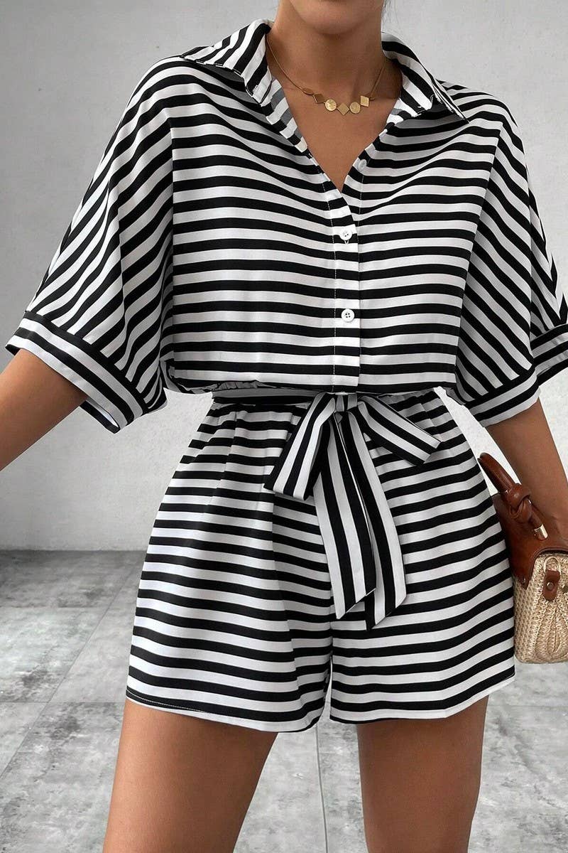 CWSBSS0053_SPRING AND SUMMER LAPEL MID SLEEVE BODYSUIT SET