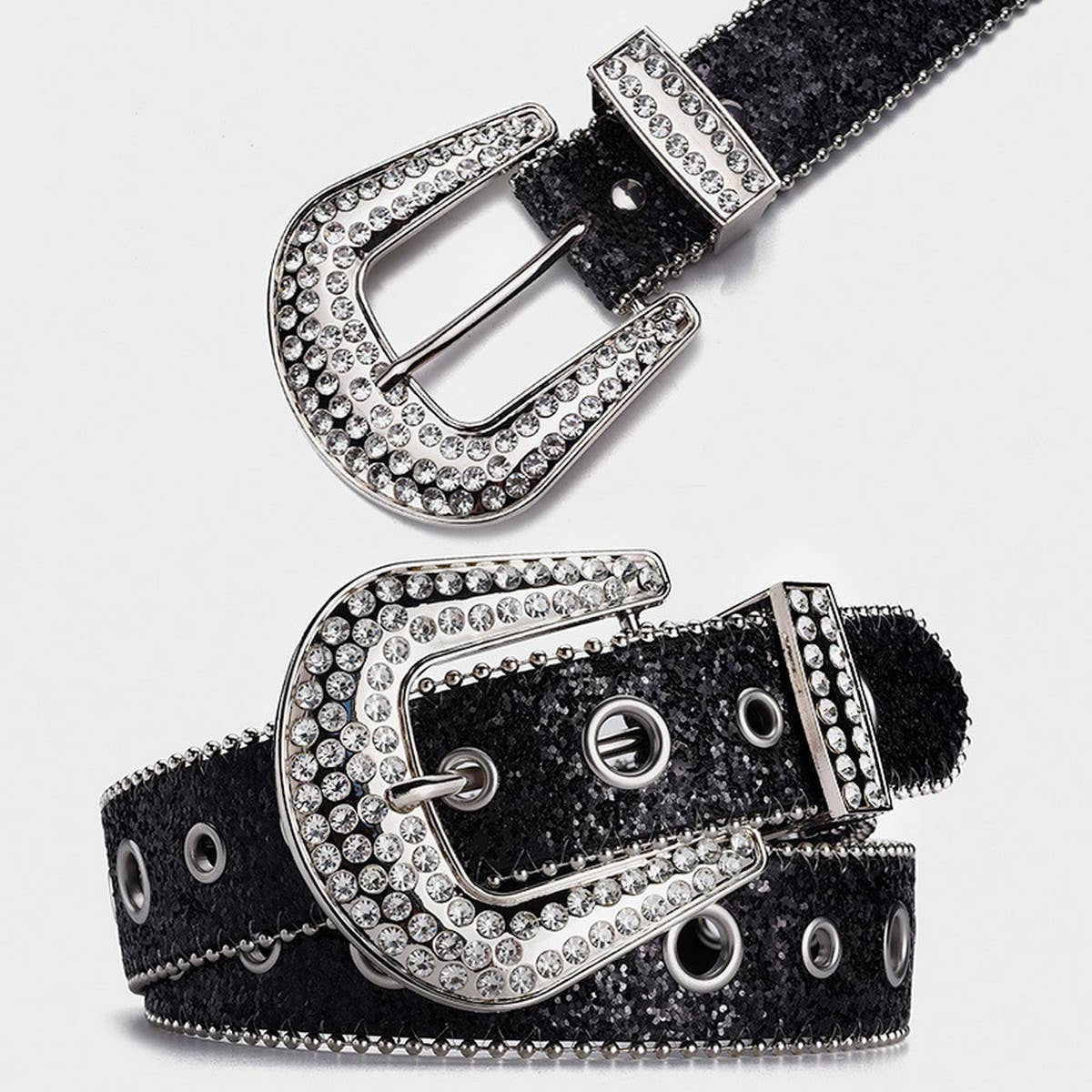 WOMEN RHINESTONE SEQUIN HOLLOW BELT_CWABE0363