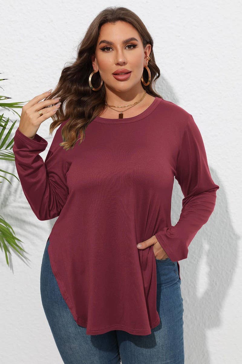 CWTTL1309_PLUS Size Round Neck Long Sleeve Top