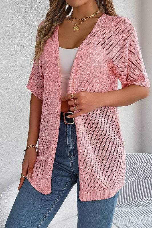 CWTBLS1056_SUMMER KNIT CUT-OUT SHORT-SLEEVED SUNBLOCK TOP