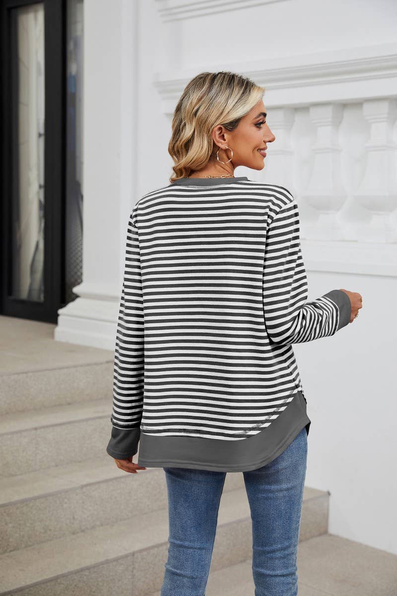 CWTBLL2355_CREW NECK STRIPED COLORBLOCK CASUAL SWEATSHIRT