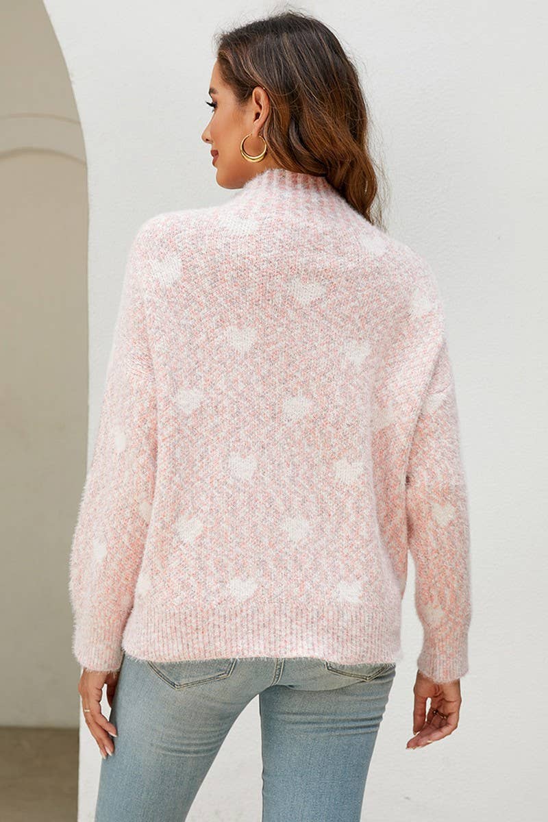 CWOSWL2567_CHENILLE HEART MOCK NECK CHRISTMAS SWEATER
