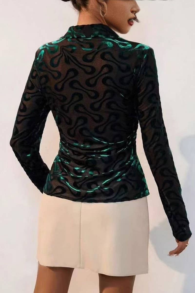 CWTBLL3875_LADIES FASHION COMMUTER PRINTED LONG SLEEVE SHIRT