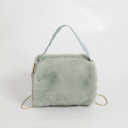 Plush Tote Handbag Soft Chain Shoulder Bag_CUAB00582