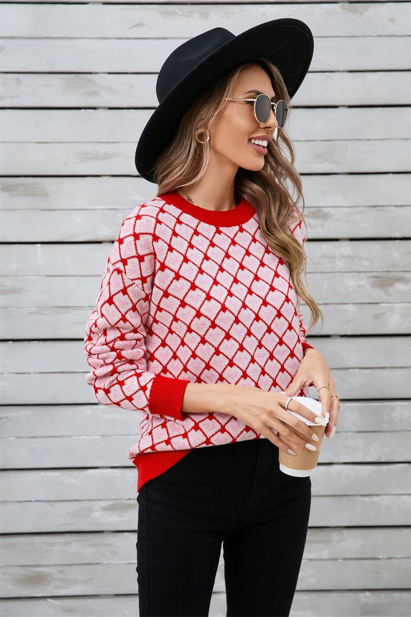 CWOSWL5760_VALENTINE'S DAY ROUND NECK SMALL HEART SWEATER