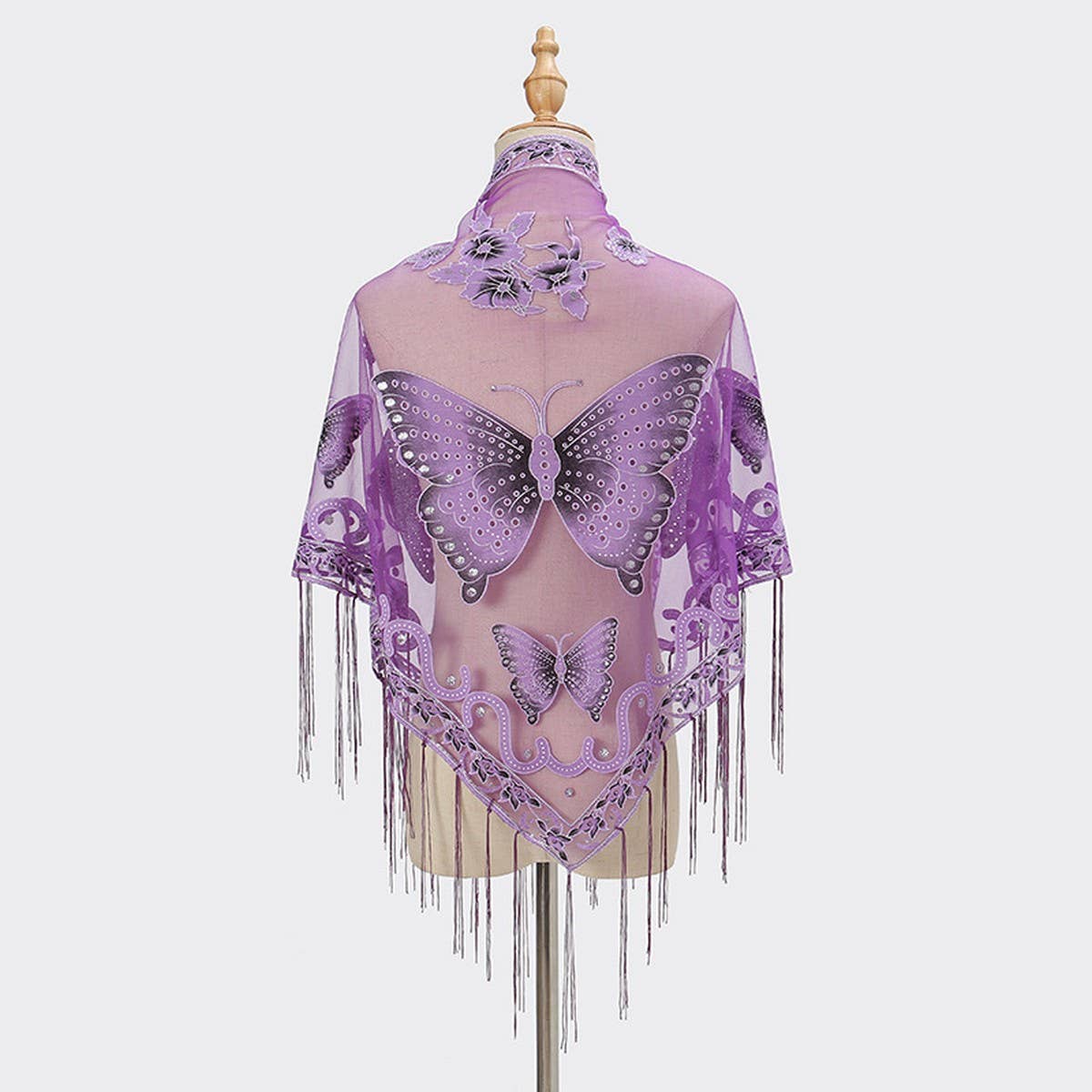 LACE BUTTERFLY EMBROIDERED TRIANGLE SHAWL
