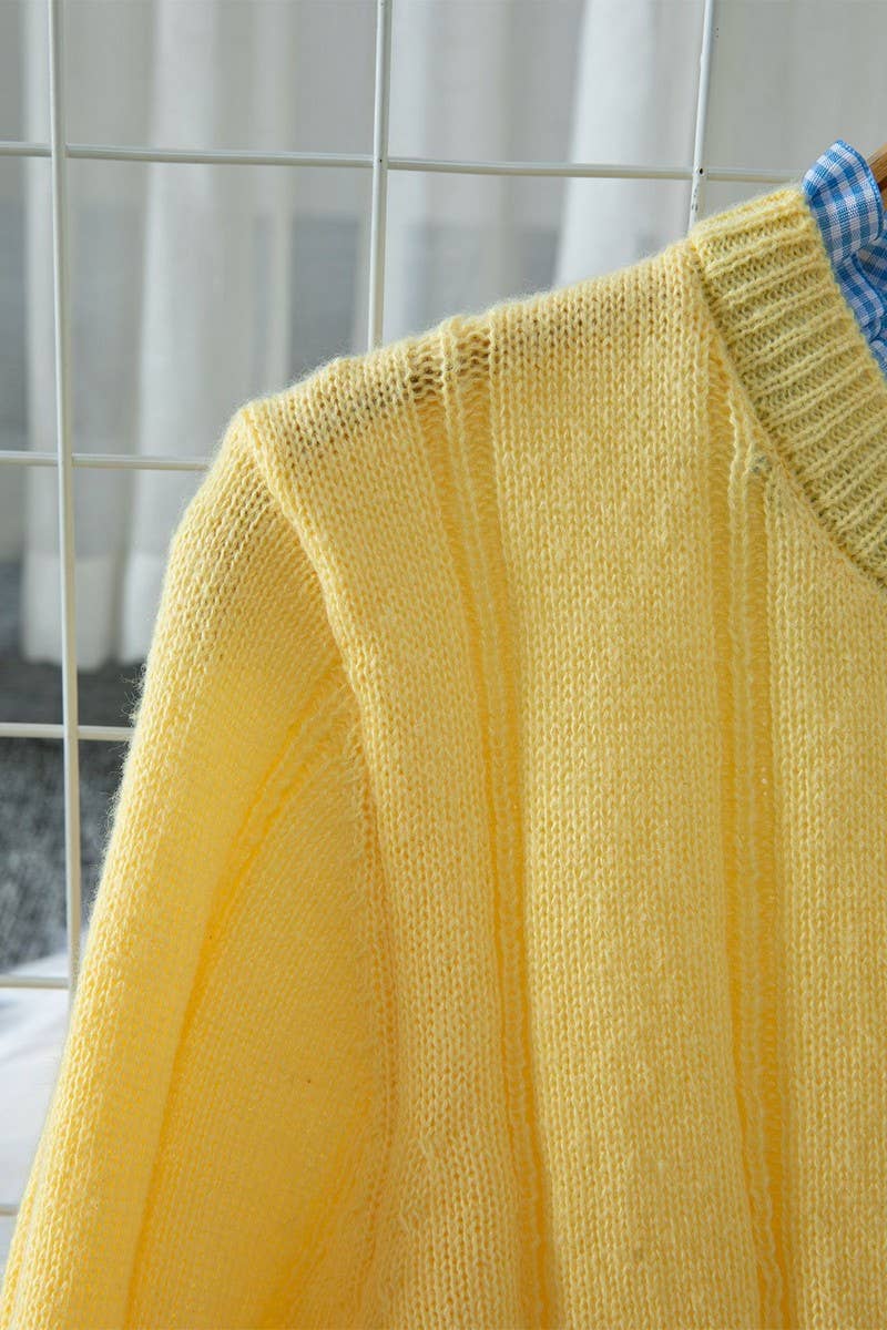 CWOCAL2291_SWEET RUFFLE TRIM FITTED CROPPED KNIT CARDIGAN